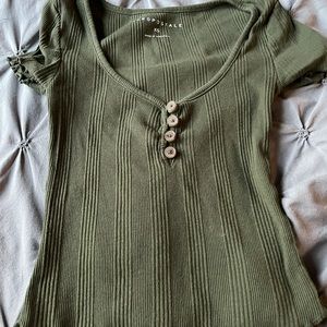 Olive Green top with ruffles